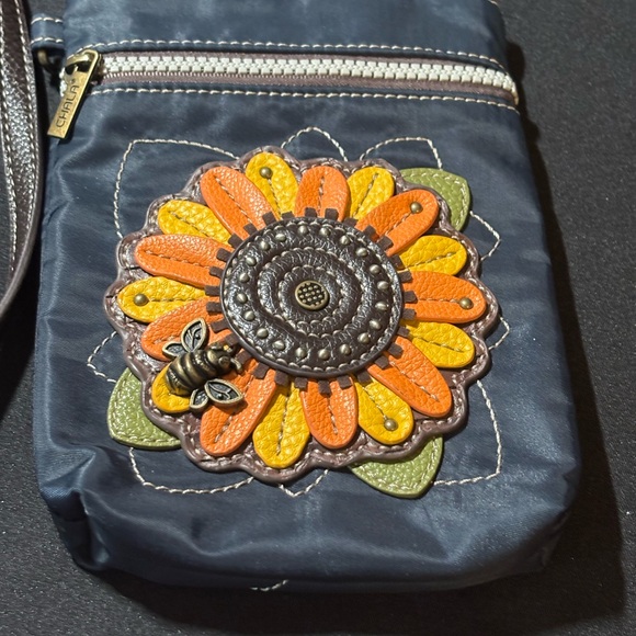 CHALA Navy Blue Sunflower & Bee RFID Cellphone Crossbody Purse Adj Strap - Picture 2 of 7